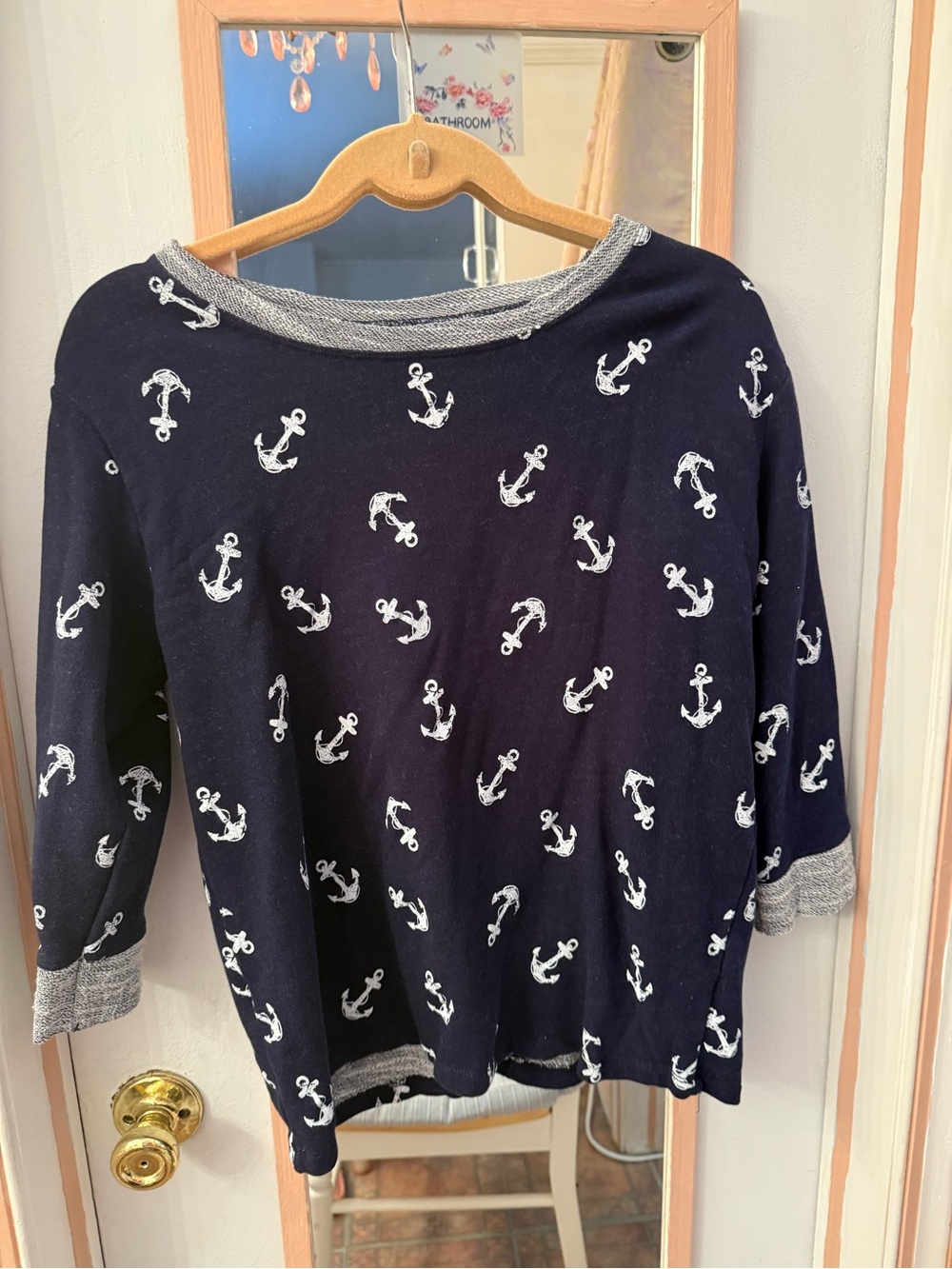 Navy Anchor Print Women's Lightweight Sweatshirt